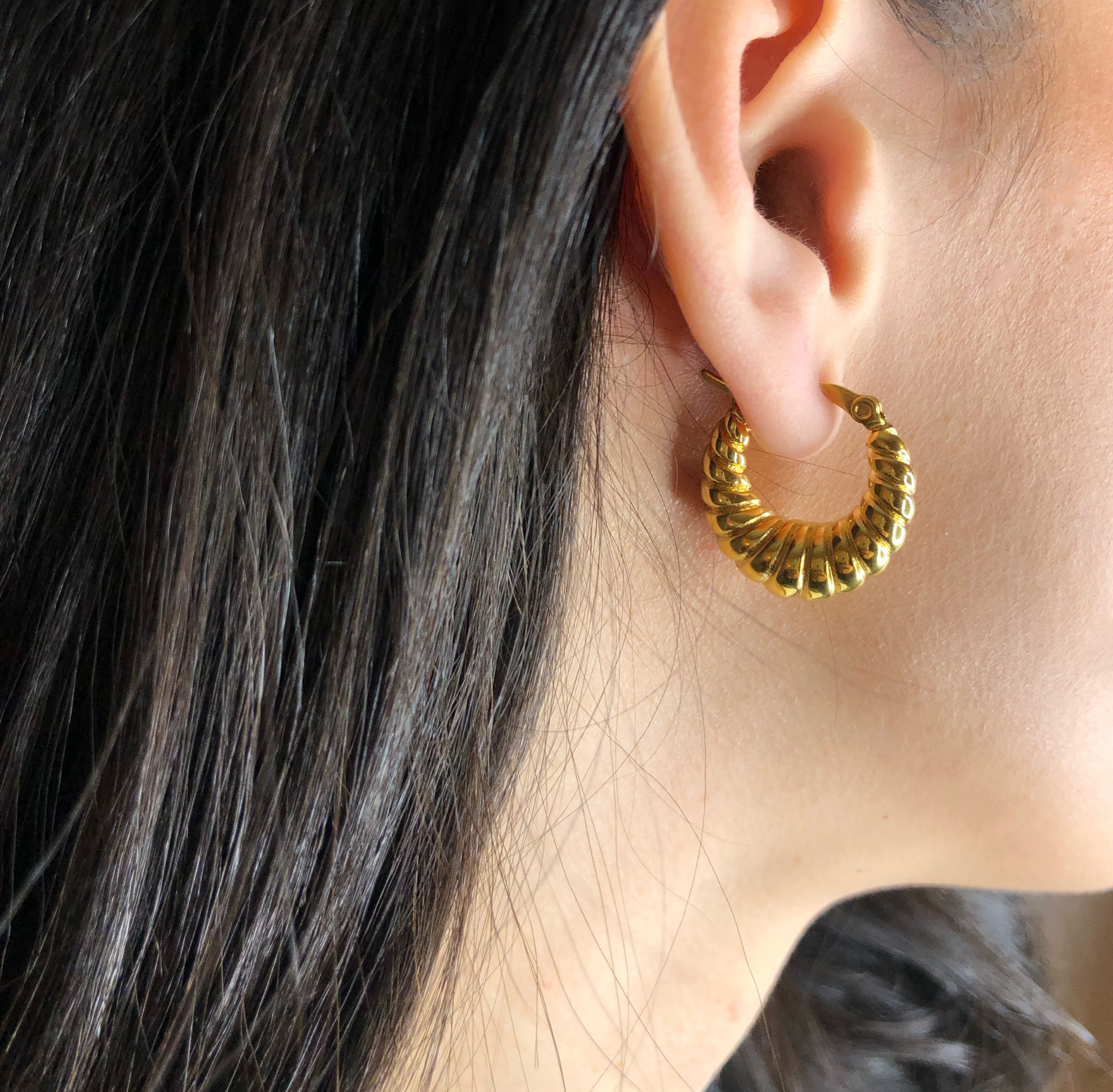 croissant hoops, gold hoop earrings