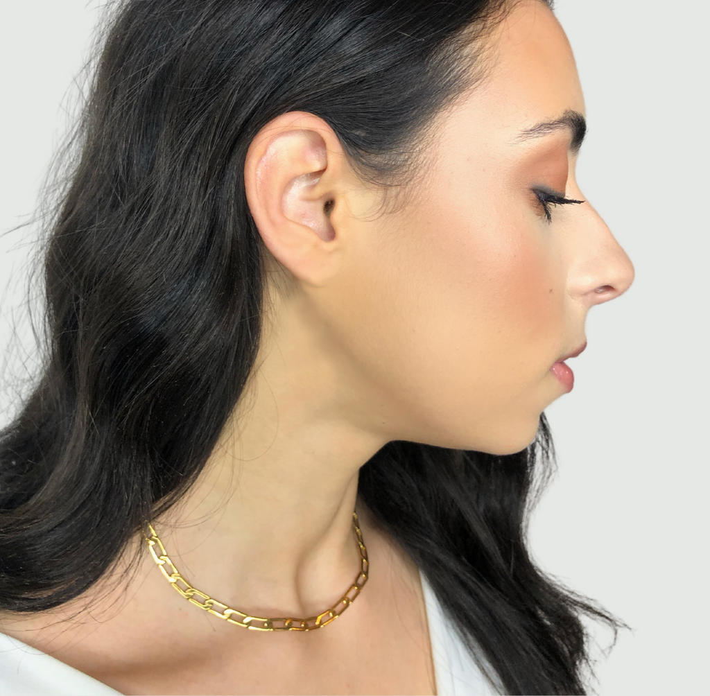 gold paperclip link chain necklace, simple minimalist jewelry