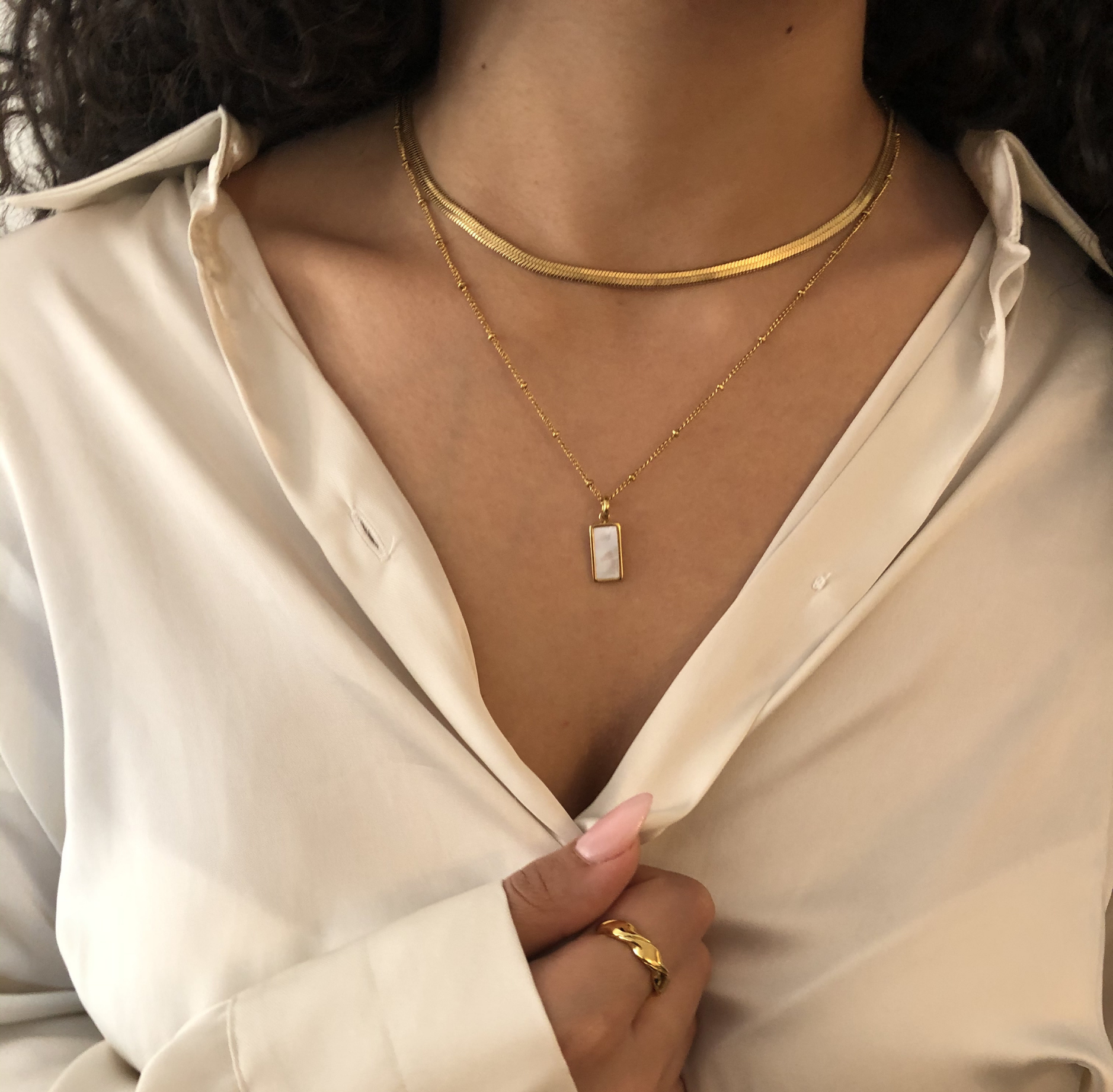 herringbone necklace, snake chain, simple minimalist jewelry