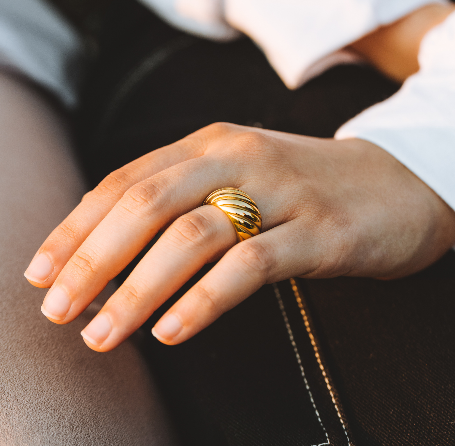chunky gold croissant ring