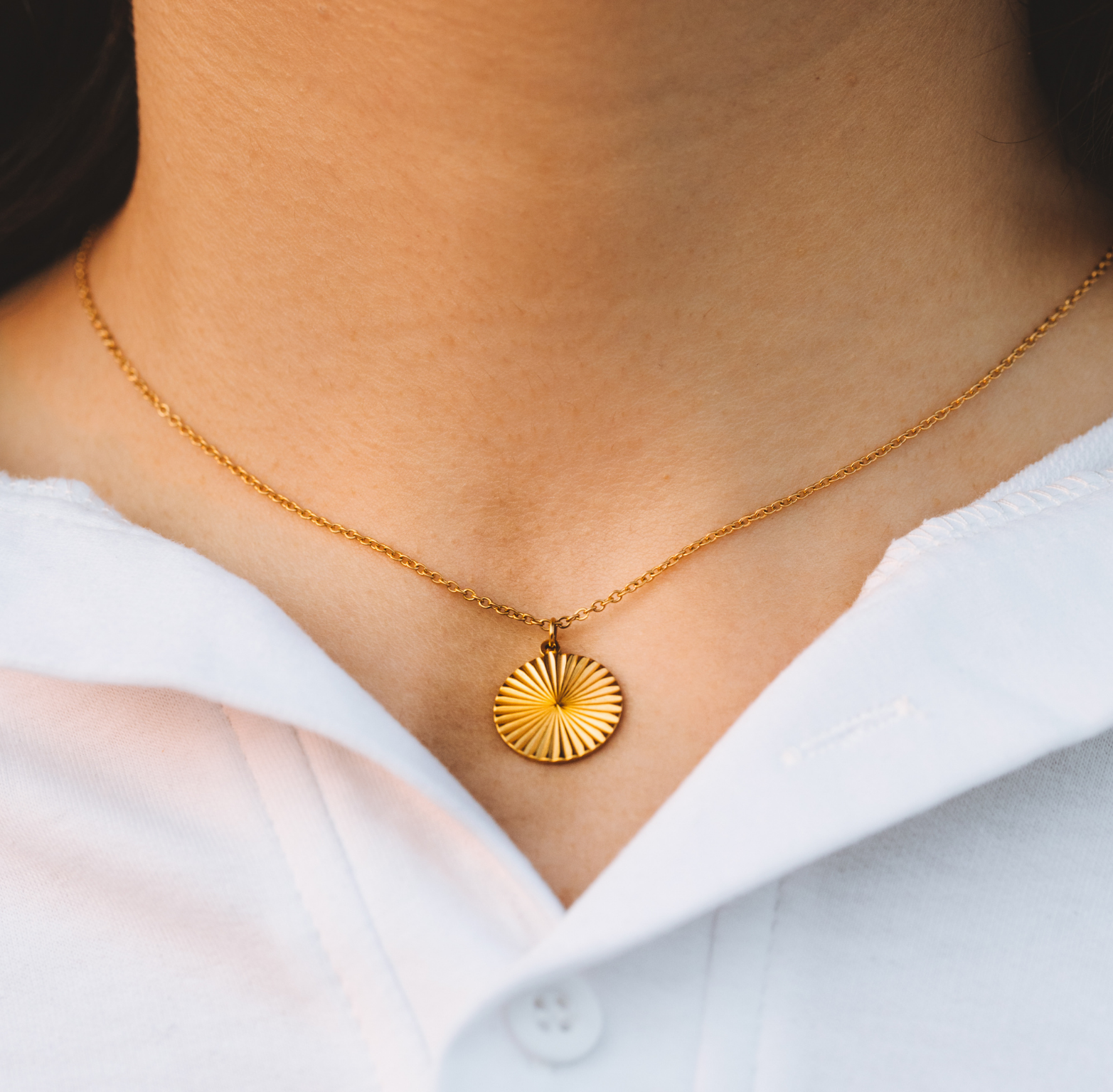 gold sun necklace, 18k
