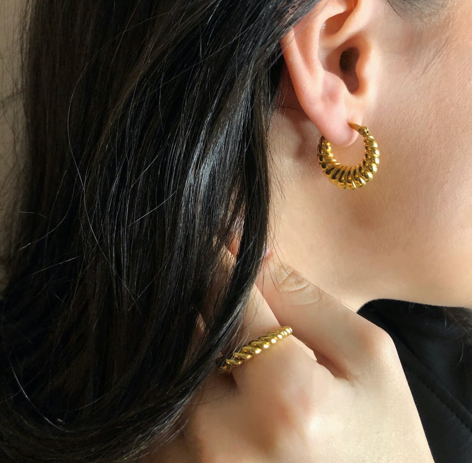 croissant hoops, gold hoop earrings